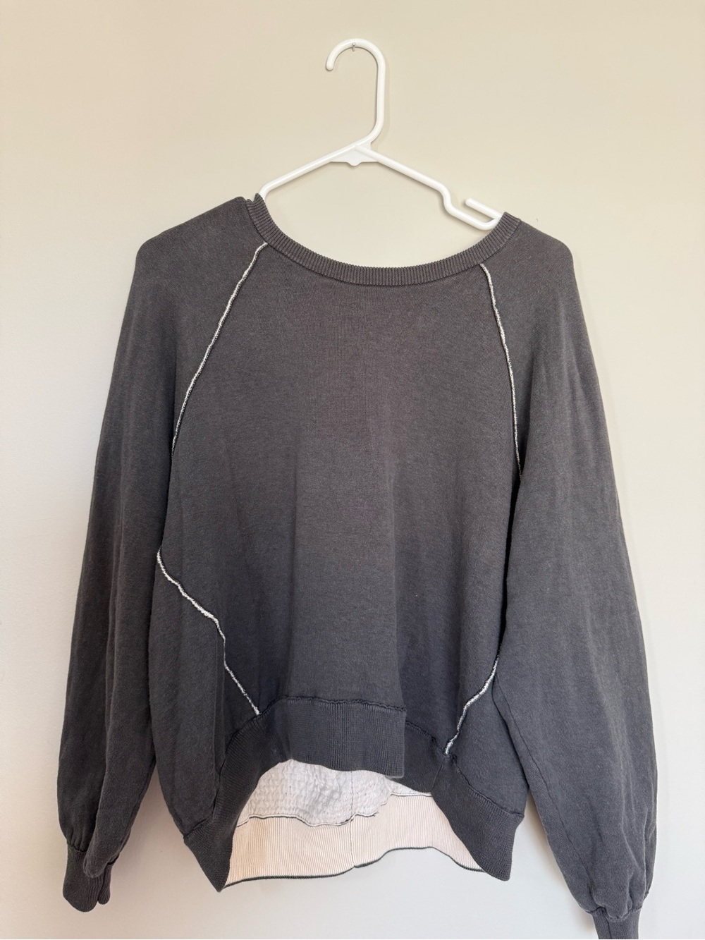aerie Charcoal Pullover Sweater with Contrast Stitching